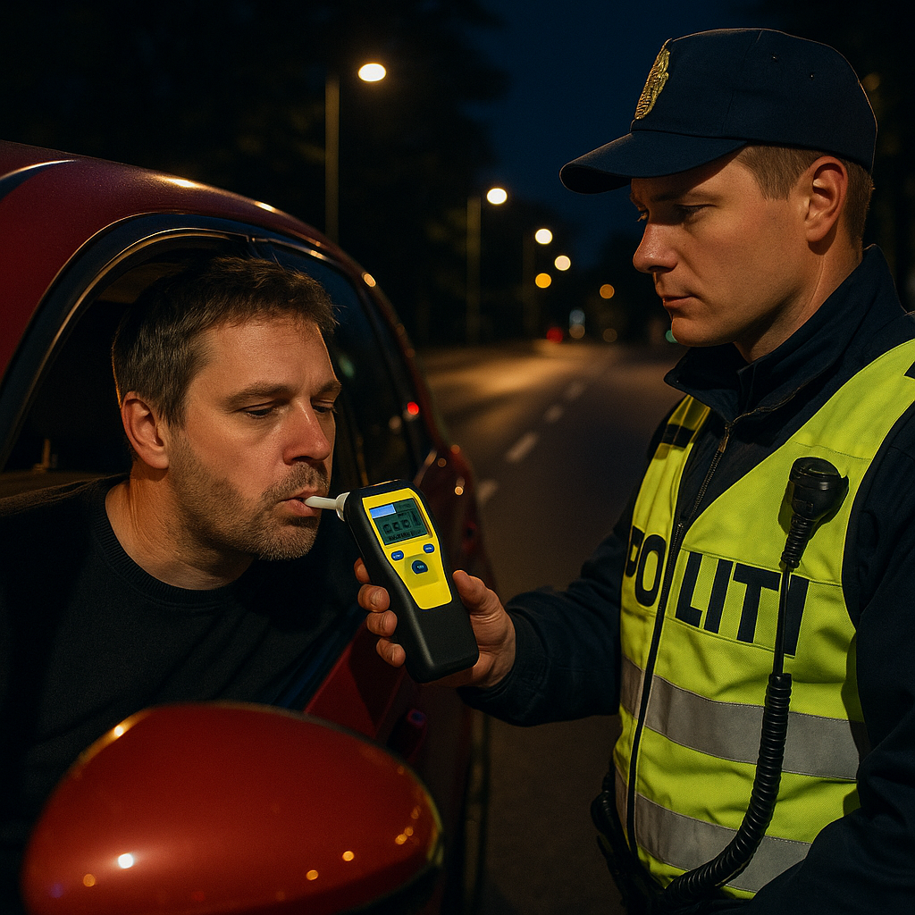 AI-generated image for Færdselsloven > Kapitel 10 > Spirituskørsel: § 53: Bilist med alkoholtester, promille over 0,50, poli...